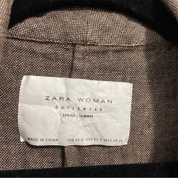 Zara Linen Cardigan Jacket Knit Brown Fringe Long Sleeve Womens XS S - Picture 11 of 13